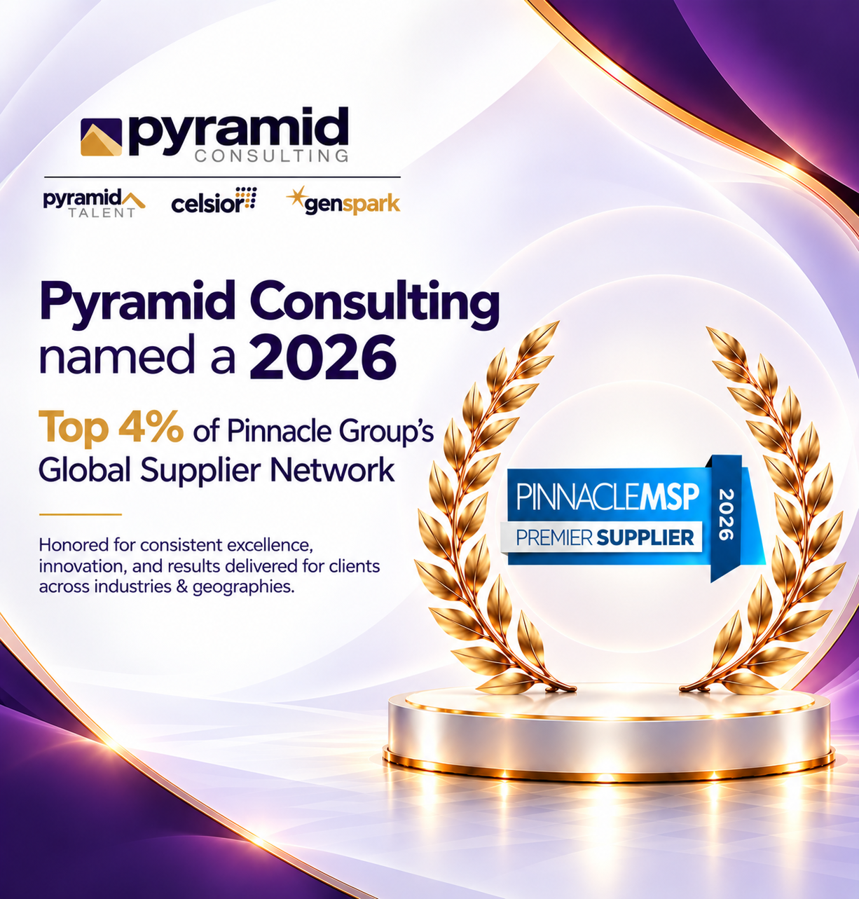 Pyramid Consulting Named a 2026 Pinnacle Premier Supplier, Ranking Among the Top 4% of Pinnacle Group’s Global Supplier Network